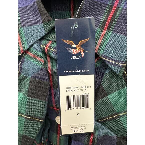 🆕 AMERICAN LIVING | Green Plaid Tuxedo Ruffle Classic Long Sleeve Blouse |Small - Picture 6 of 7